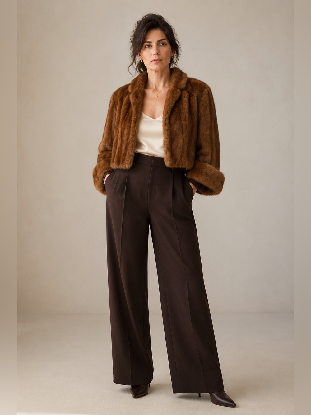 Vintage 1960s Genuine Cinnamon Mink Fur Cropped Swing Jacket